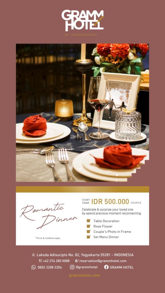 Paket Romantic Dinner di GRAMM HOTEL by Ambarrukmo Yogyakarta
