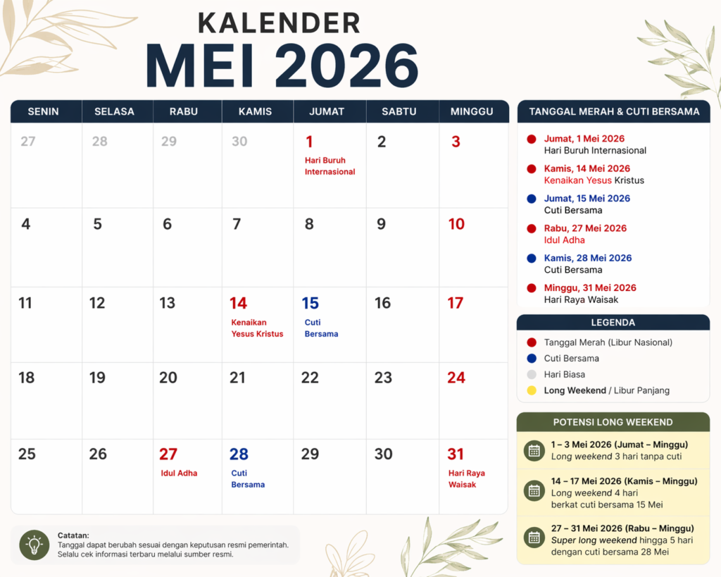 Long weekend Mei 2026