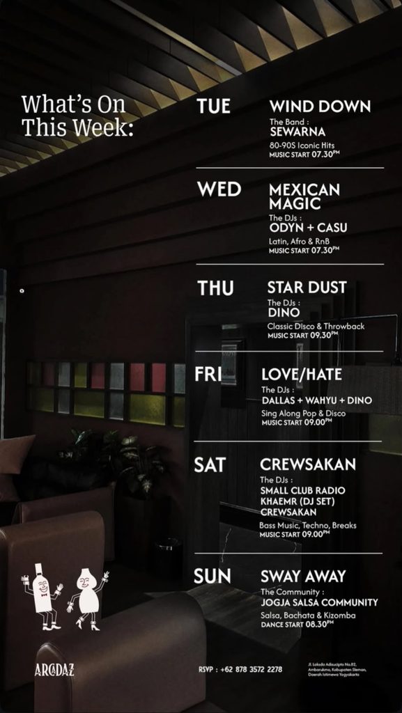 What's on This Week at Arcadaz The Public Bar, Ada apa saja di Arcadaz dalam seminggu ini?